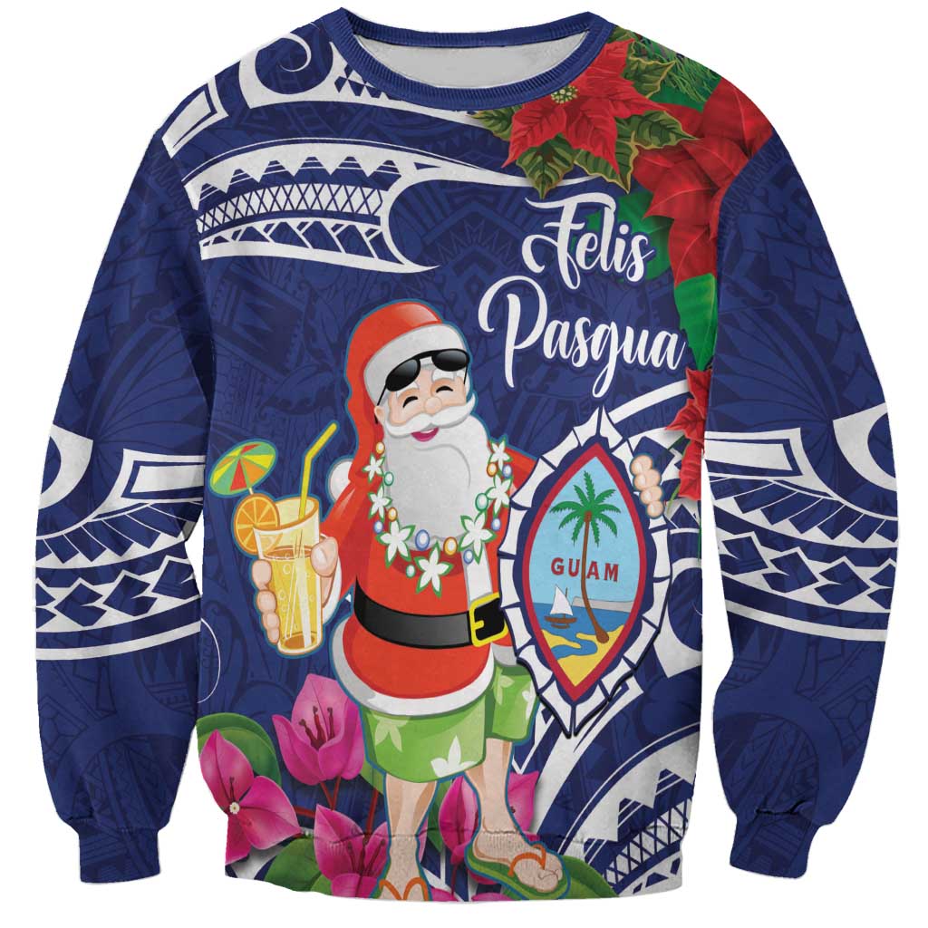 Guam Christmas Sweatshirt Poinsettia With Bougainvillea - Felis Pasgua! LT14 Unisex Blue - Polynesian Pride