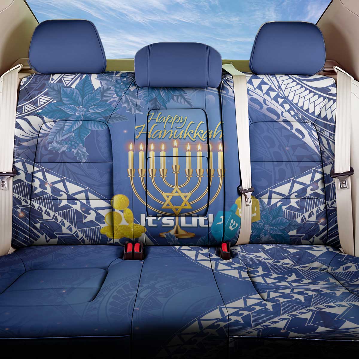 Hanukkah Jewish Festival Back Car Seat Cover It's Lit - Polynesian Pattern LT14 One Size Blue - Polynesian Pride