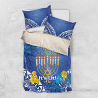 Hanukkah Jewish Festival Bedding Set It's Lit - Polynesian Pattern LT14 US Twin 172cm x 218cm Blue - Polynesian Pride