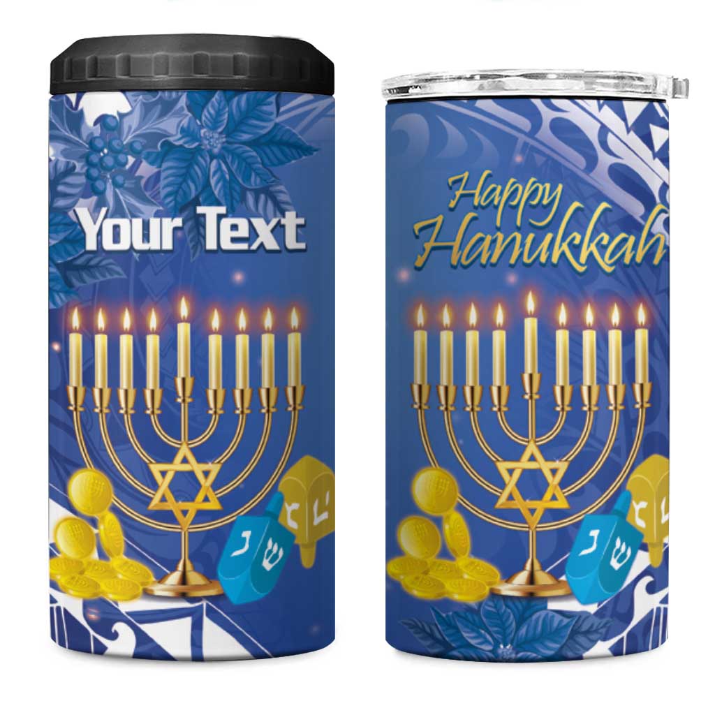 Personalised Hanukkah Jewish Festival 4 in 1 Can Cooler Tumbler It's Lit - Polynesian Pattern LT14 One Size: 16 oz Blue - Polynesian Pride