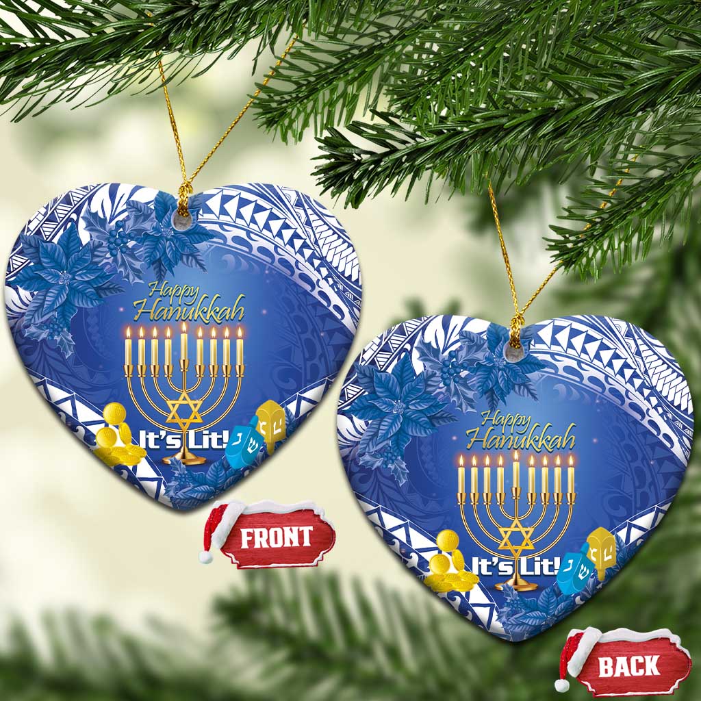 Hanukkah Jewish Festival Ceramic Ornament It's Lit - Polynesian Pattern LT14 Heart Blue - Polynesian Pride