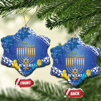 Hanukkah Jewish Festival Ceramic Ornament It's Lit - Polynesian Pattern LT14 Snow Flake Blue - Polynesian Pride