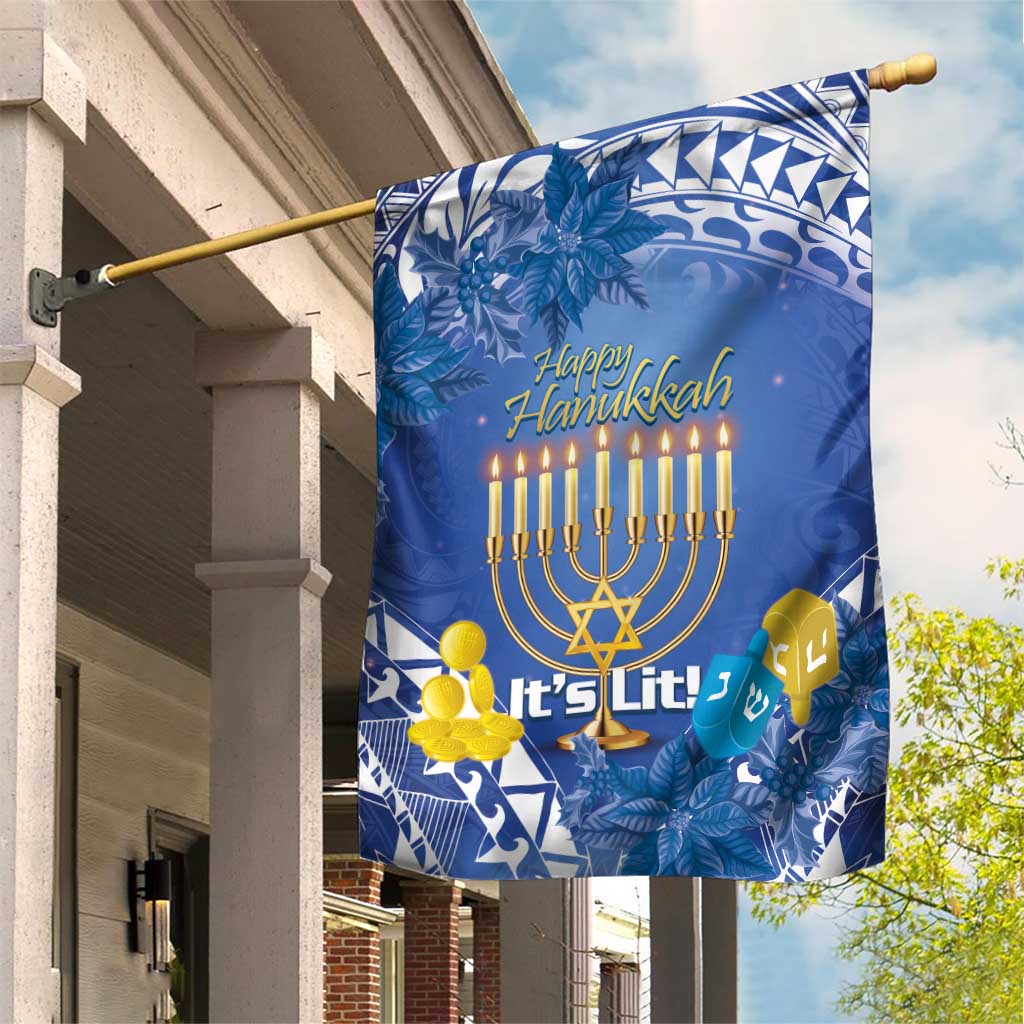 Hanukkah Jewish Festival Garden Flag It's Lit - Polynesian Pattern LT14 House Flag Blue - Polynesian Pride