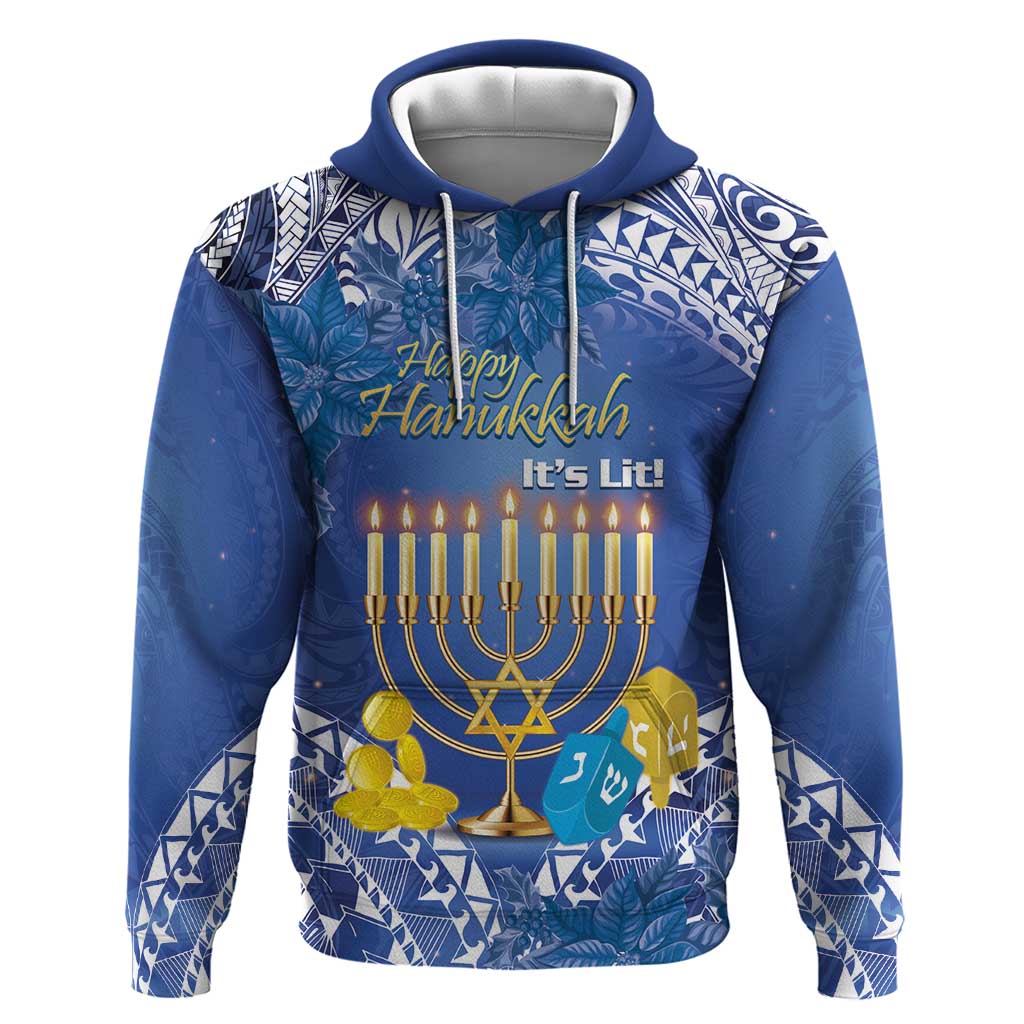 Personalised Hanukkah Jewish Festival Hoodie It's Lit - Polynesian Pattern