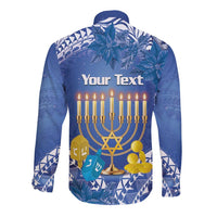 Personalised Hanukkah Jewish Festival Long Sleeve Button Shirt It's Lit - Polynesian Pattern LT14 - Polynesian Pride