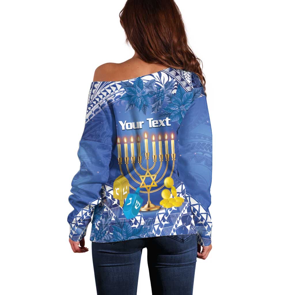 Personalised Hanukkah Jewish Festival Off Shoulder Sweater It's Lit - Polynesian Pattern LT14 - Polynesian Pride