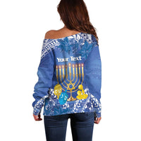 Personalised Hanukkah Jewish Festival Off Shoulder Sweater It's Lit - Polynesian Pattern LT14 - Polynesian Pride