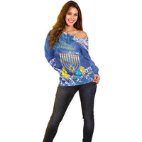 Personalised Hanukkah Jewish Festival Off Shoulder Sweater It's Lit - Polynesian Pattern LT14 - Polynesian Pride