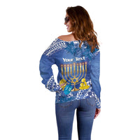 Personalised Hanukkah Jewish Festival Off Shoulder Sweater It's Lit - Polynesian Pattern LT14 - Polynesian Pride