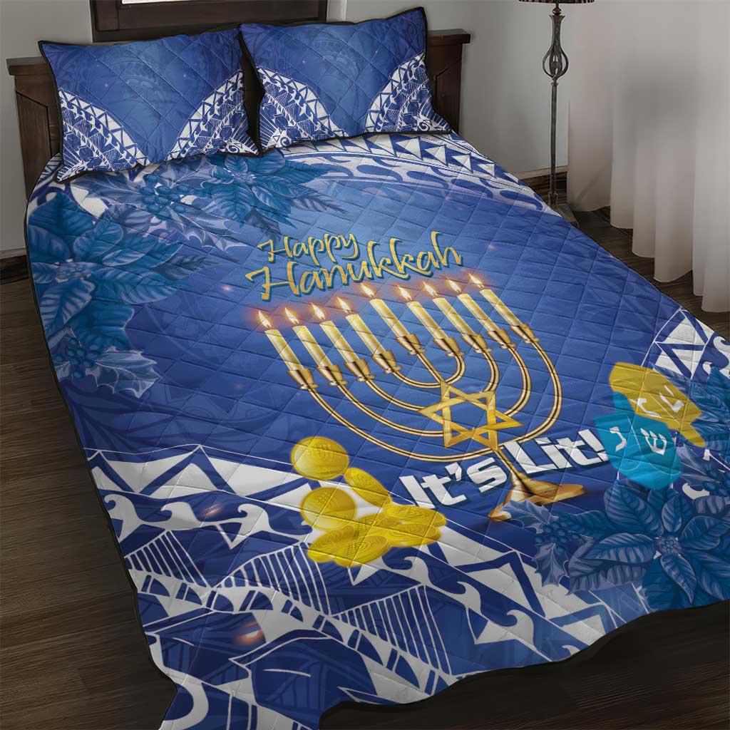 Hanukkah Jewish Festival Quilt Bed Set It's Lit - Polynesian Pattern LT14 Blue - Polynesian Pride