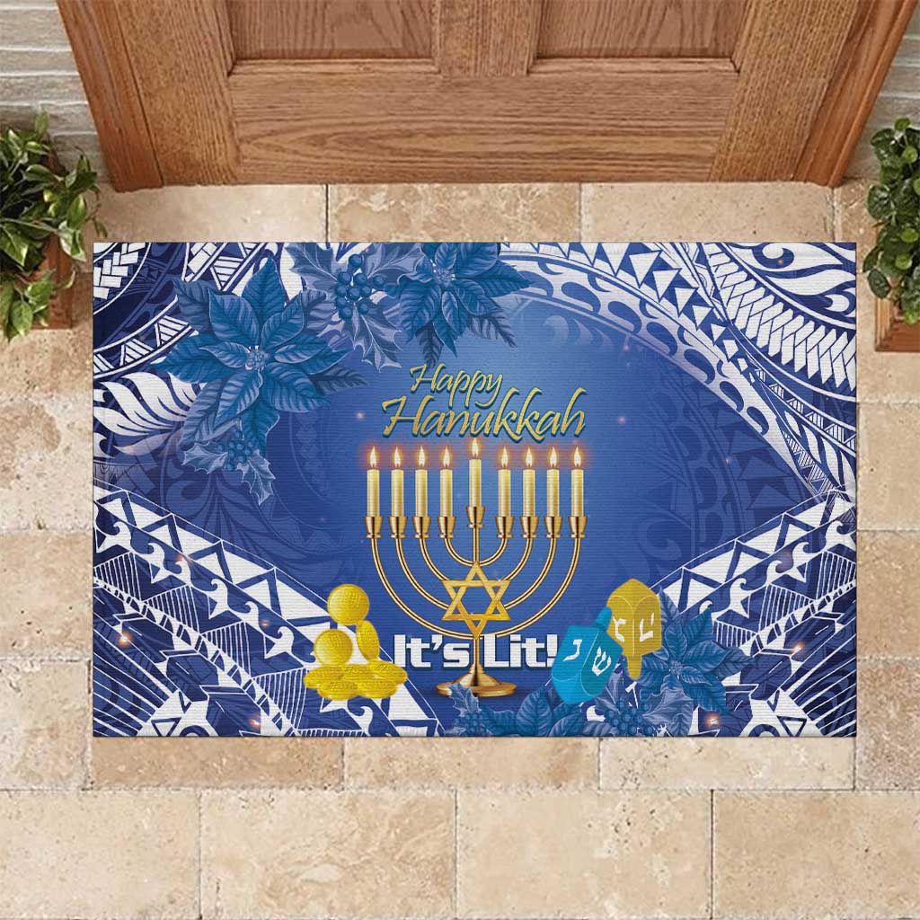 Hanukkah Jewish Festival Rubber Doormat It's Lit - Polynesian Pattern LT14 Blue - Polynesian Pride