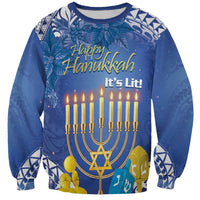 Personalised Hanukkah Jewish Festival Sweatshirt It's Lit - Polynesian Pattern LT14 Unisex Blue - Polynesian Pride