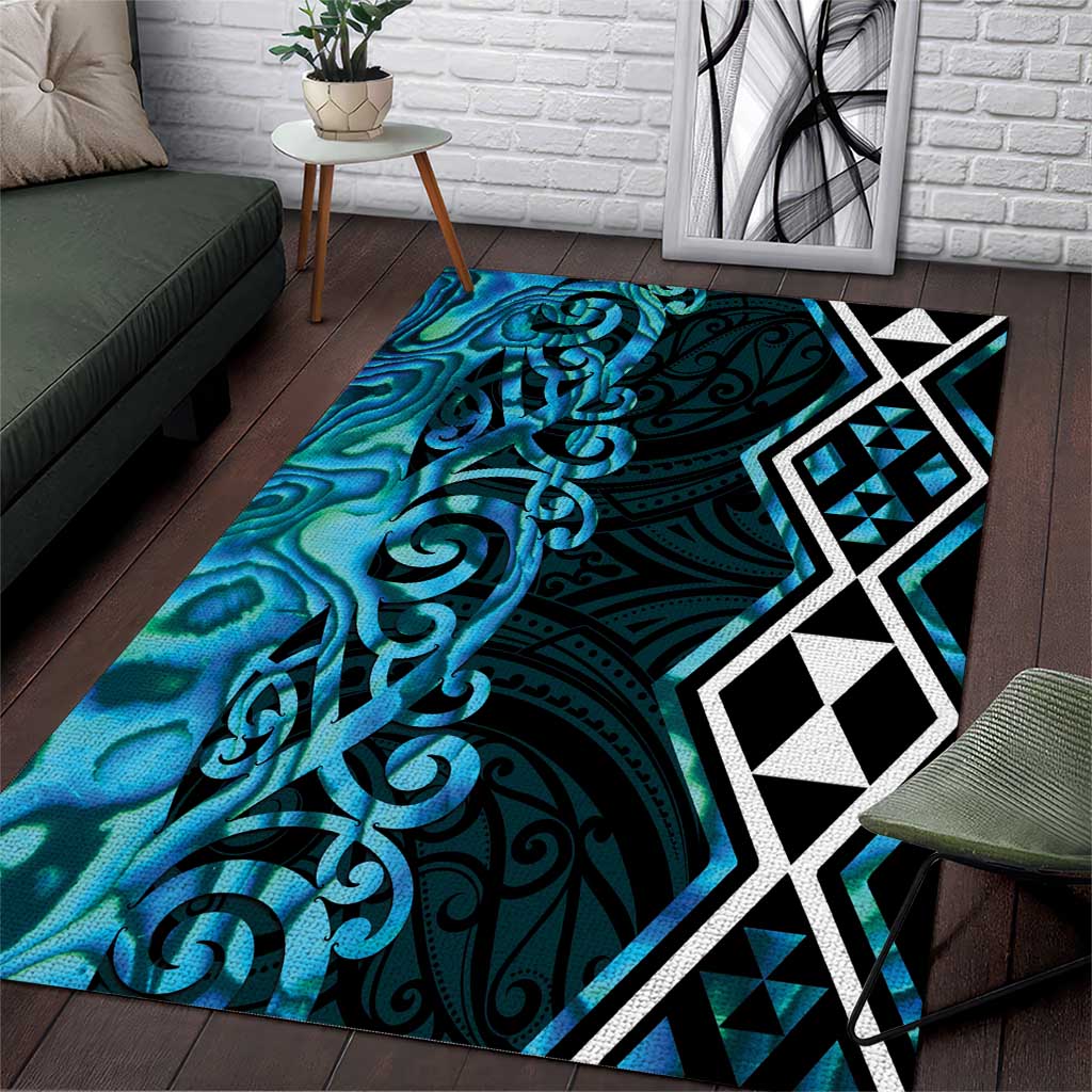 Turquoise Aotearoa Area Rug Taniko Motifs With Paua Shell Kowhaiwhai