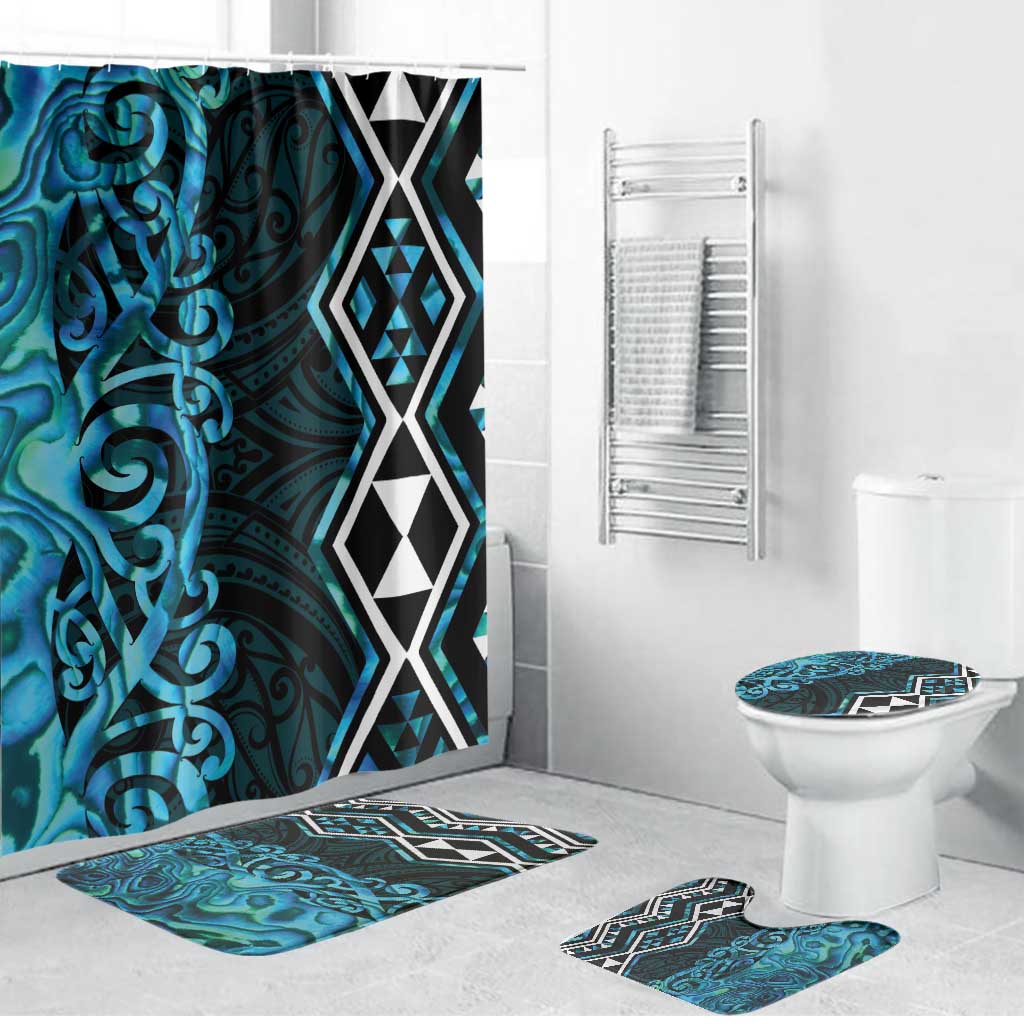 Turquoise Aotearoa Bathroom Set Taniko Motifs With Paua Shell Kowhaiwhai LT14 Bathroom Set (4 pcs) Turquoise - Polynesian Pride