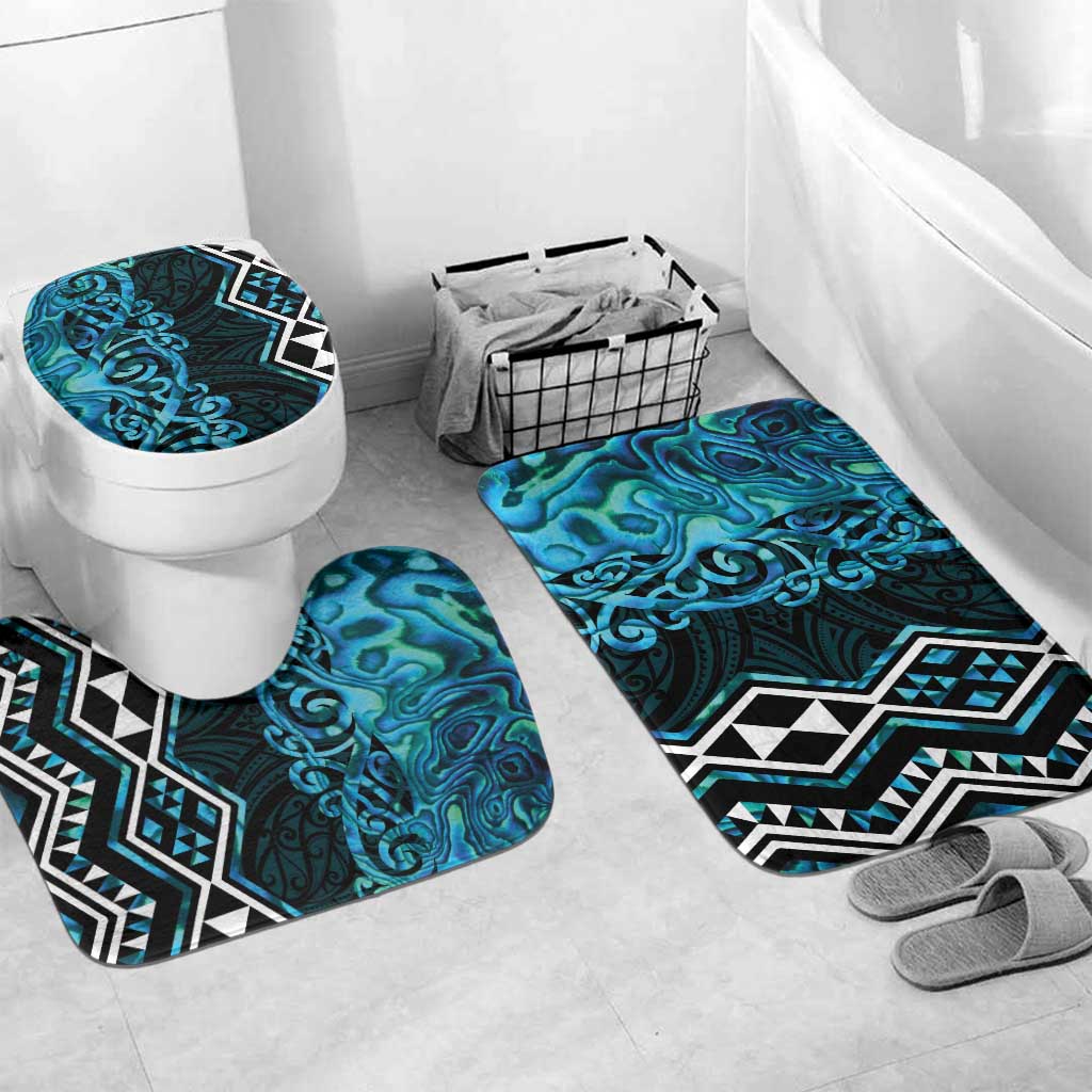 Turquoise Aotearoa Bathroom Set Taniko Motifs With Paua Shell Kowhaiwhai LT14 Mat Set Only (3 pcs) One Size Turquoise - Polynesian Pride