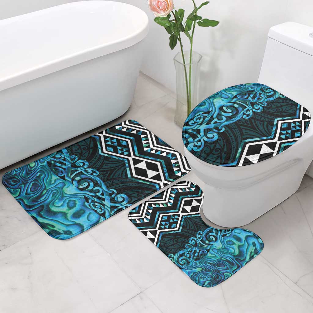 Turquoise Aotearoa Bathroom Set Taniko Motifs With Paua Shell Kowhaiwhai LT14 - Polynesian Pride