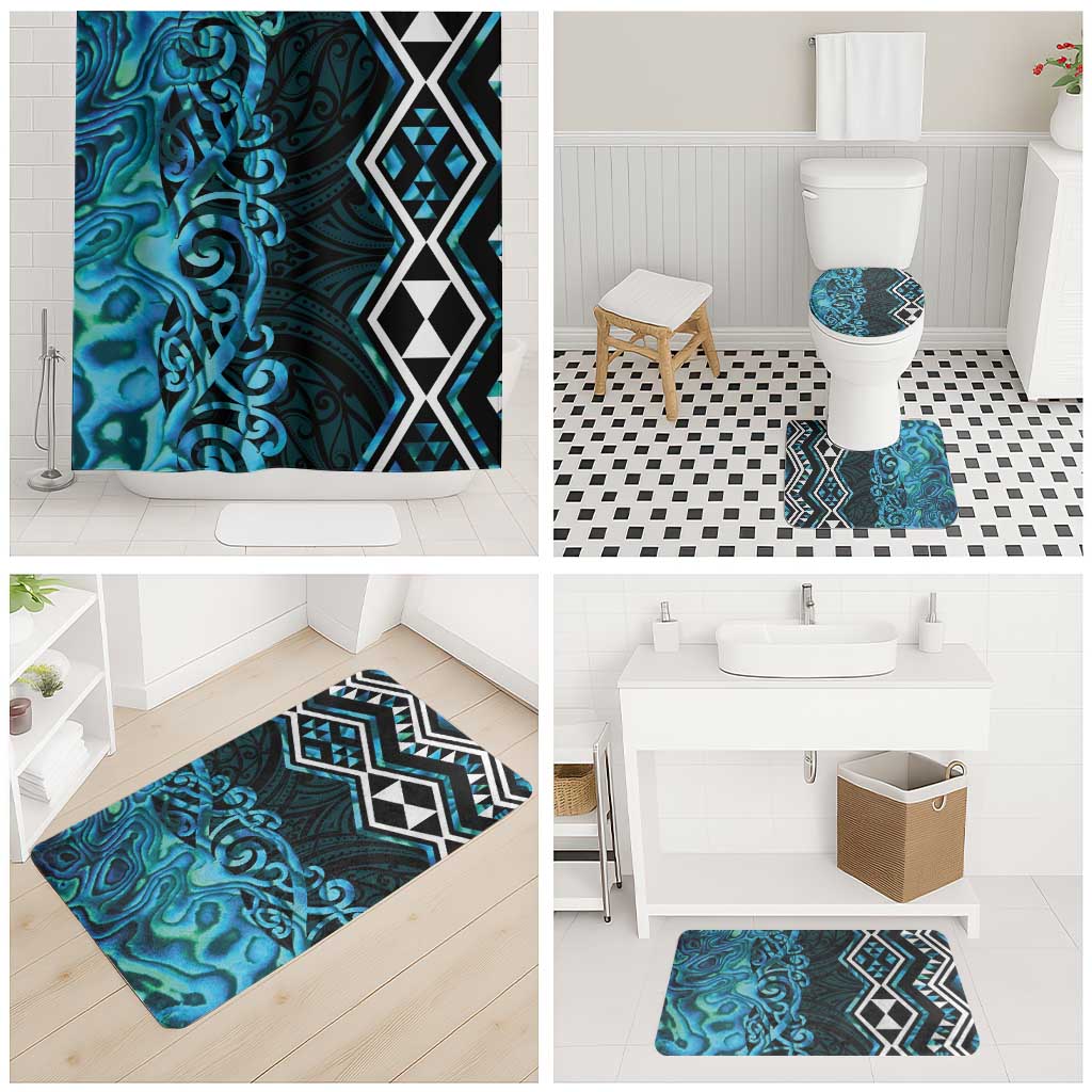 Turquoise Aotearoa Bathroom Set Taniko Motifs With Paua Shell Kowhaiwhai LT14 - Polynesian Pride
