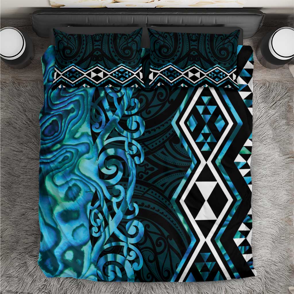 Turquoise Aotearoa Bedding Set Taniko Motifs With Paua Shell Kowhaiwhai LT14 Turquoise - Polynesian Pride