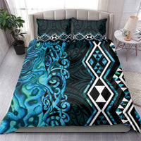 Turquoise Aotearoa Bedding Set Taniko Motifs With Paua Shell Kowhaiwhai LT14 - Polynesian Pride