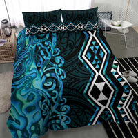 Turquoise Aotearoa Bedding Set Taniko Motifs With Paua Shell Kowhaiwhai LT14 - Polynesian Pride