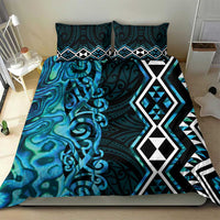 Turquoise Aotearoa Bedding Set Taniko Motifs With Paua Shell Kowhaiwhai LT14 - Polynesian Pride