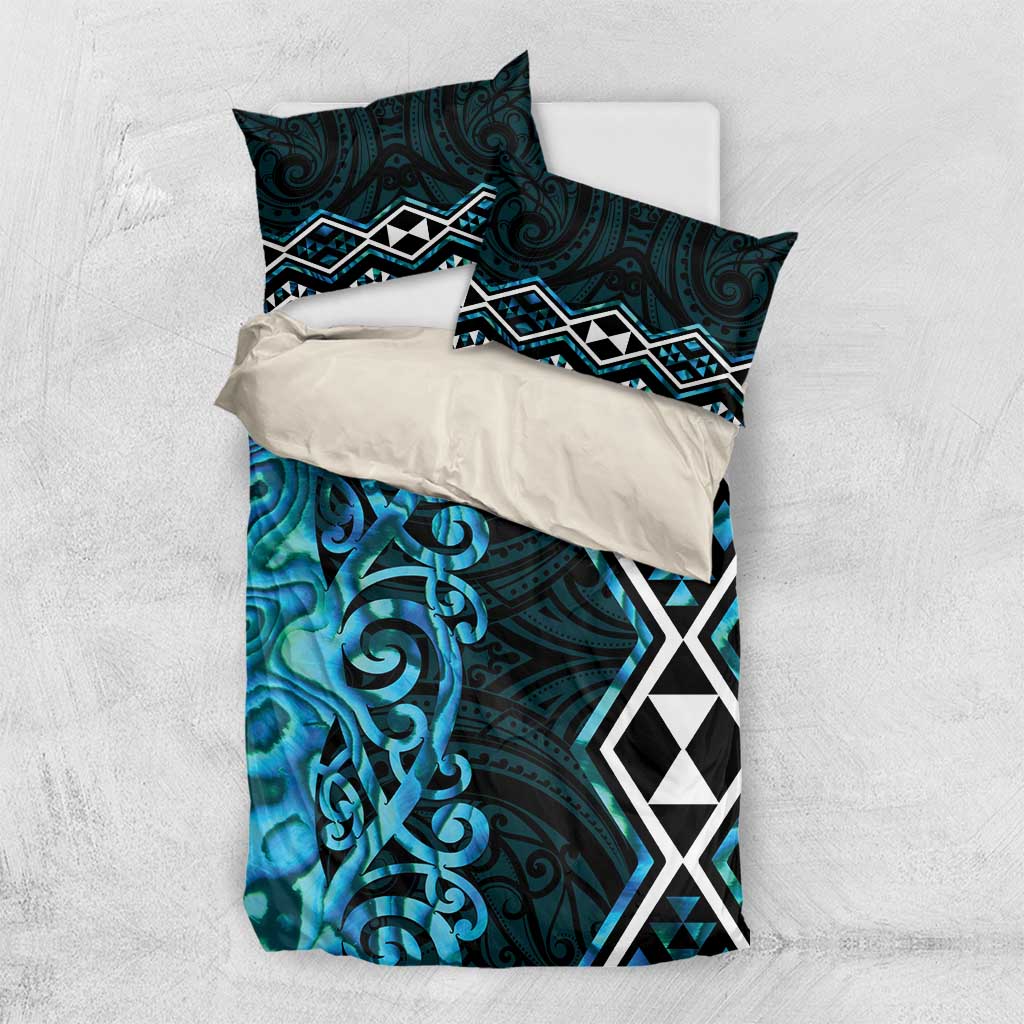 Turquoise Aotearoa Bedding Set Taniko Motifs With Paua Shell Kowhaiwhai LT14 US Twin 172cm x 218cm Turquoise - Polynesian Pride
