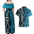 Turquoise Aotearoa Couples Matching Off Shoulder Maxi Dress and Hawaiian Shirt Taniko Motifs With Paua Shell Kowhaiwhai