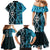 Turquoise Aotearoa Family Matching Mermaid Dress and Hawaiian Shirt Taniko Motifs With Paua Shell Kowhaiwhai