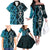 Turquoise Aotearoa Family Matching Off The Shoulder Long Sleeve Dress and Hawaiian Shirt Taniko Motifs With Paua Shell Kowhaiwhai