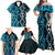 Turquoise Aotearoa Family Matching Off Shoulder Maxi Dress and Hawaiian Shirt Taniko Motifs With Paua Shell Kowhaiwhai