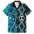 Turquoise Aotearoa Family Matching Off Shoulder Short Dress and Hawaiian Shirt Taniko Motifs With Paua Shell Kowhaiwhai