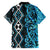 Turquoise Aotearoa Family Matching Off Shoulder Short Dress and Hawaiian Shirt Taniko Motifs With Paua Shell Kowhaiwhai