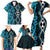 Turquoise Aotearoa Family Matching Short Sleeve Bodycon Dress and Hawaiian Shirt Taniko Motifs With Paua Shell Kowhaiwhai