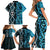 Turquoise Aotearoa Family Matching Short Sleeve Bodycon Dress and Hawaiian Shirt Taniko Motifs With Paua Shell Kowhaiwhai