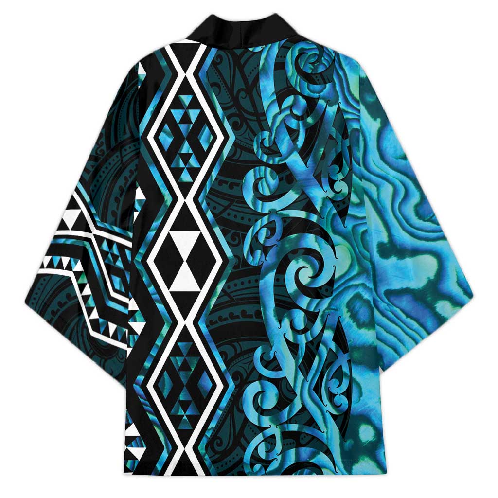 Turquoise Aotearoa Kimono Taniko Motifs With Paua Shell Kowhaiwhai LT14 - Polynesian Pride