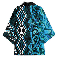 Turquoise Aotearoa Kimono Taniko Motifs With Paua Shell Kowhaiwhai LT14 - Polynesian Pride