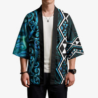 Turquoise Aotearoa Kimono Taniko Motifs With Paua Shell Kowhaiwhai LT14 - Polynesian Pride