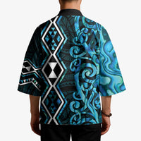 Turquoise Aotearoa Kimono Taniko Motifs With Paua Shell Kowhaiwhai LT14 - Polynesian Pride