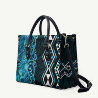 Turquoise Aotearoa Leather Bag Taniko Motifs With Paua Shell Kowhaiwhai LT14 Turquoise - Polynesian Pride