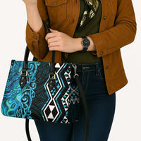 Turquoise Aotearoa Leather Bag Taniko Motifs With Paua Shell Kowhaiwhai LT14 - Polynesian Pride