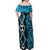 Turquoise Aotearoa Off Shoulder Maxi Dress Taniko Motifs With Paua Shell Kowhaiwhai