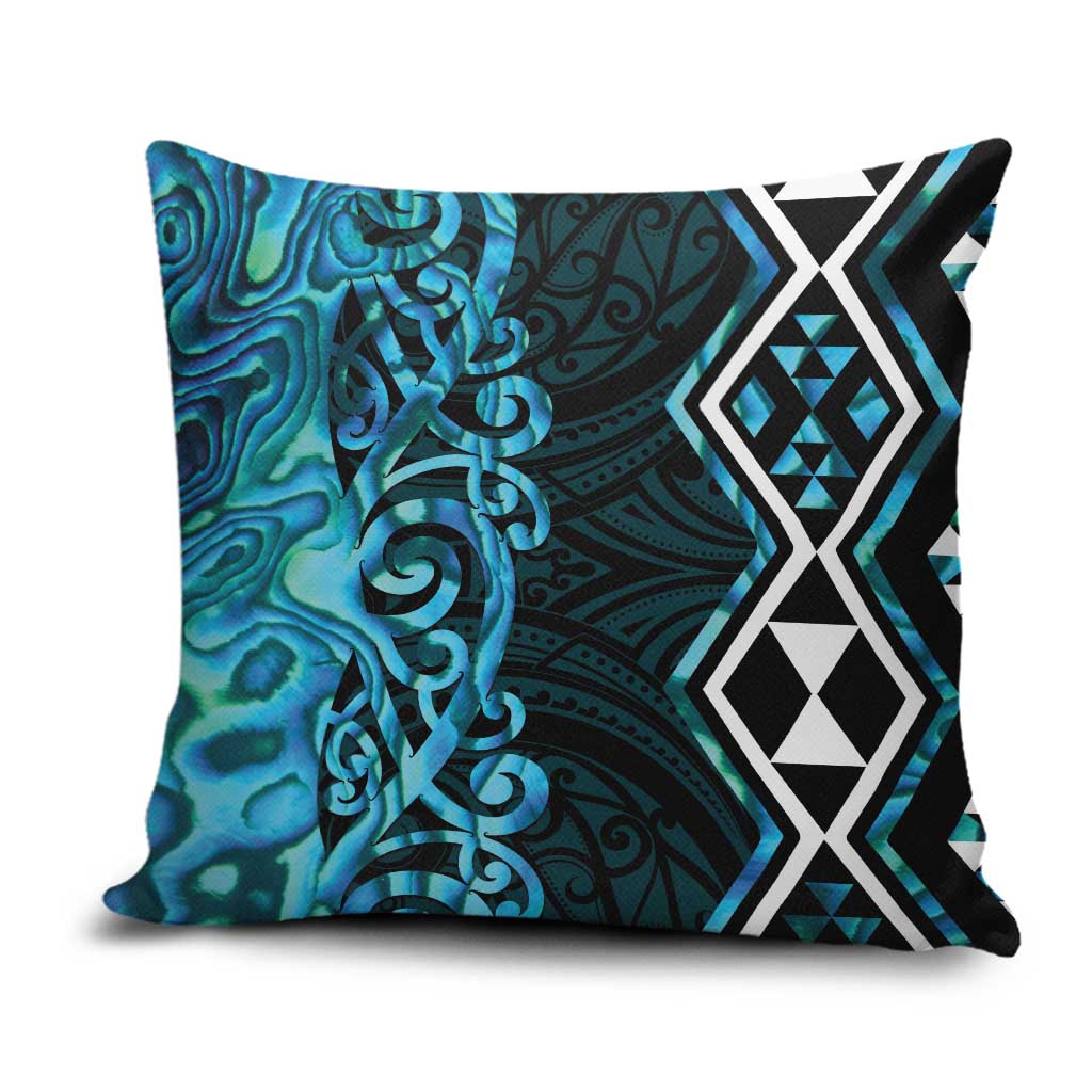 Turquoise Aotearoa Pillow Cover Taniko Motifs With Paua Shell Kowhaiwhai LT14 Turquoise - Polynesian Pride