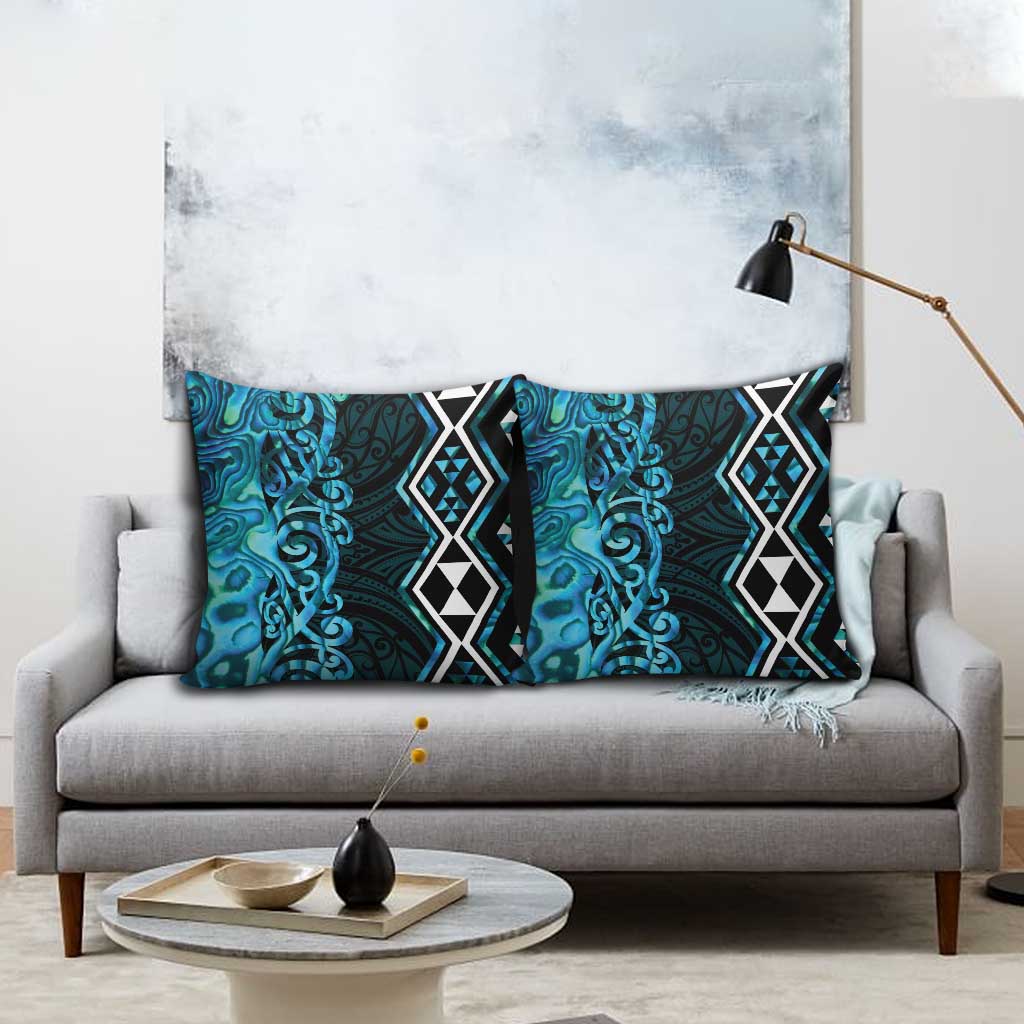 Turquoise Aotearoa Pillow Cover Taniko Motifs With Paua Shell Kowhaiwhai LT14 - Polynesian Pride