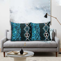 Turquoise Aotearoa Pillow Cover Taniko Motifs With Paua Shell Kowhaiwhai LT14 - Polynesian Pride