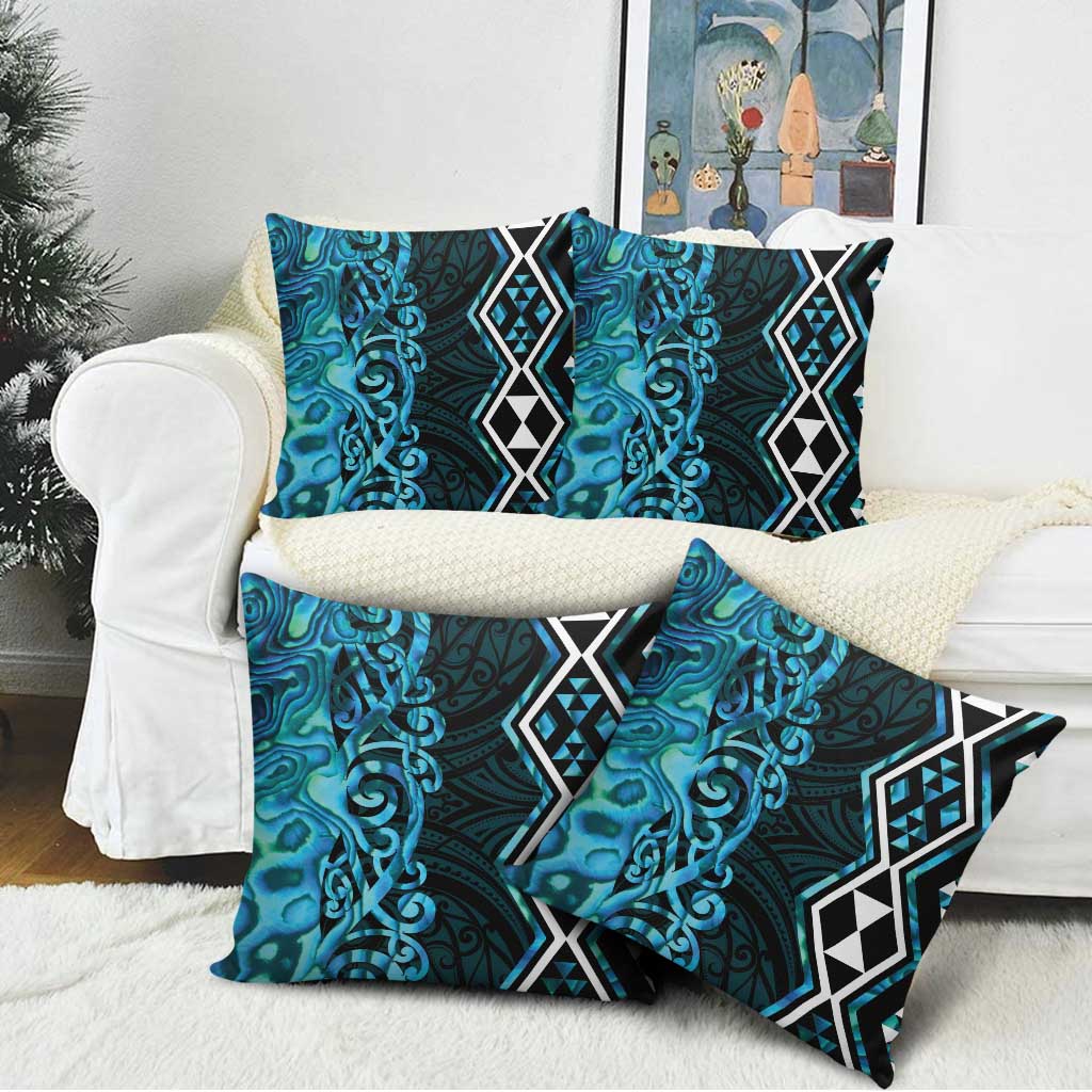 Turquoise Aotearoa Pillow Cover Taniko Motifs With Paua Shell Kowhaiwhai LT14 - Polynesian Pride