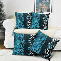Turquoise Aotearoa Pillow Cover Taniko Motifs With Paua Shell Kowhaiwhai LT14 - Polynesian Pride