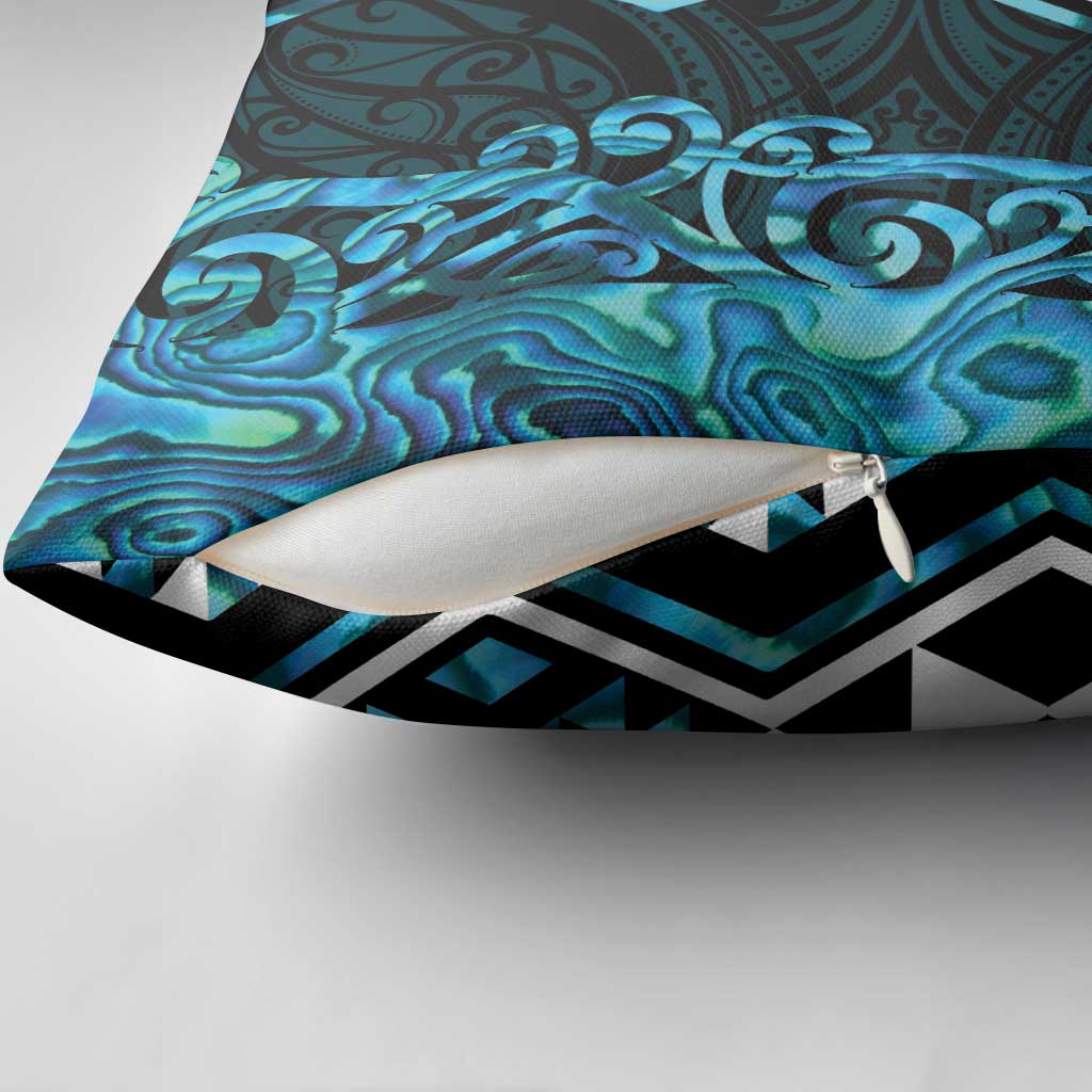 Turquoise Aotearoa Pillow Cover Taniko Motifs With Paua Shell Kowhaiwhai LT14 - Polynesian Pride