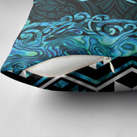 Turquoise Aotearoa Pillow Cover Taniko Motifs With Paua Shell Kowhaiwhai LT14 - Polynesian Pride