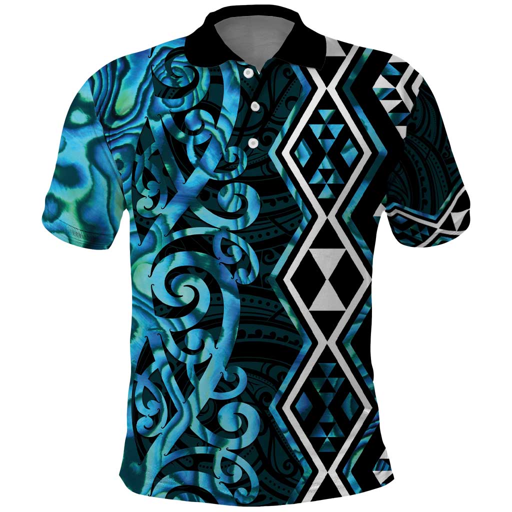 Turquoise Aotearoa Polo Shirt Taniko Motifs With Paua Shell Kowhaiwhai LT14 Turquoise - Polynesian Pride