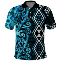 Turquoise Aotearoa Polo Shirt Taniko Motifs With Paua Shell Kowhaiwhai LT14 Turquoise - Polynesian Pride